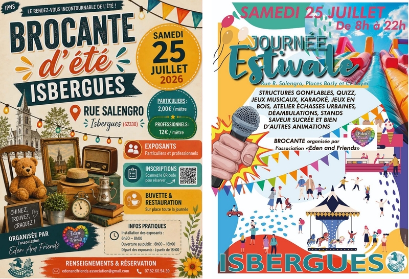 Journée estivale à Isbergues avec une brocante et de nombreuses animations dans le centre ville de la commune