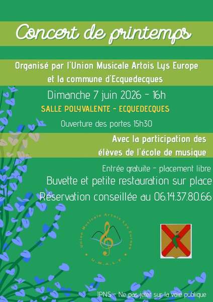 Concert de printemps ce dimanche 7 juin à Ecquedecques