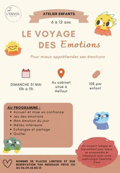 Le voyage des émotions, atelier autour de la sophrologie ce dimanche 31 mai à Helfaut