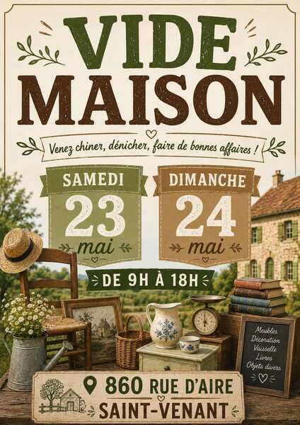 Vide maison ces samedi 23 et dimanche 24 mai à Saint Venant