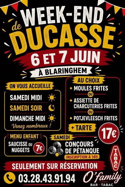 Week-end de ducasse ce samedi 6 et dimanche 7 juin à Blaringhem. Des animations au bar O'Family de Blaringhem