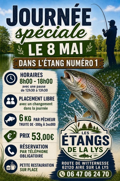 Journée spéciale pêche ce vendredi 8 mai aux étangs de la Lys d'Aire sur la Lys
