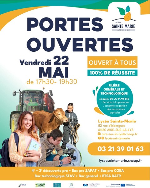 Portes ouvertes du lycée Sainte Marie d'Aire sur la Lys ce vendredi 22 mai