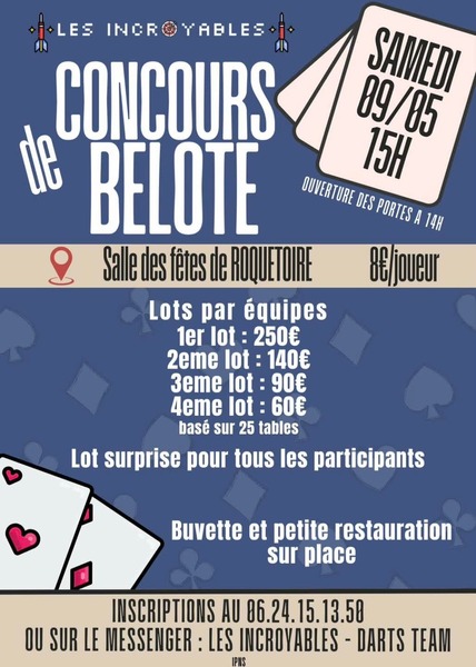 Un concours de belote ce samedi 9 mai à Roquetoire