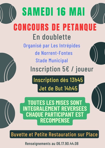 Un concours de pétanque sera organisé ce samedi 16 mai à Norrent Fontes par le club de football