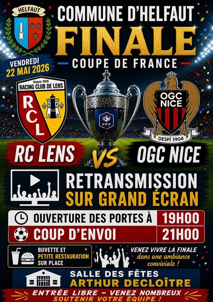 La finale de la coupe de France de football sera retransmise sur grand écran à Helfaut ce vendredi 22 mai