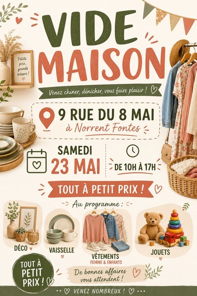 Un vide maison ce samedi 23 mai à Norrent Fontes