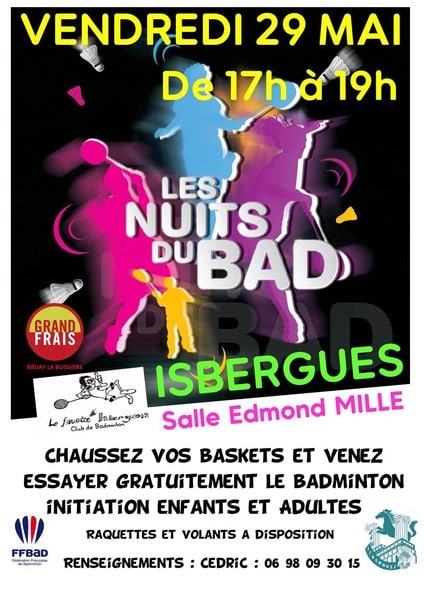 Les nuits du Badminton c vendredi 29 mai de 17h à 19h à Isbergues