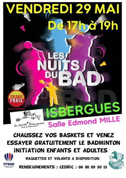 Les nuits du Badminton c vendredi 29 mai de 17h à 19h à Isbergues