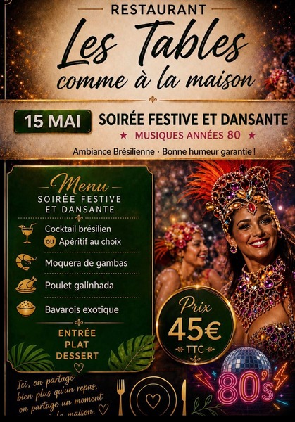Soirée Brésilienne au restaurant les tables comme à la maison de Calonne sur la Lys