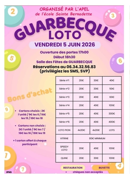 Un loto sera organisé ce vendredi 5 juin à Guarbecque