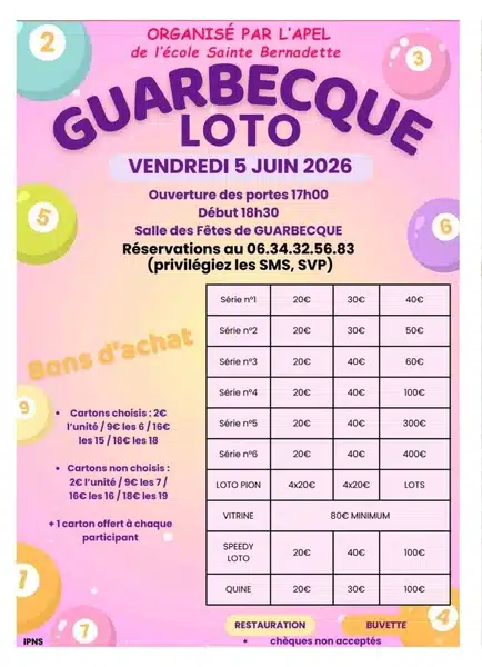 Un loto sera organisé ce vendredi 5 juin à Guarbecque