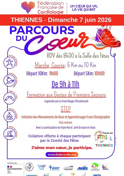 Les parcours du coeur ce dimanche 7 juin au départ de la commune de Thiennes