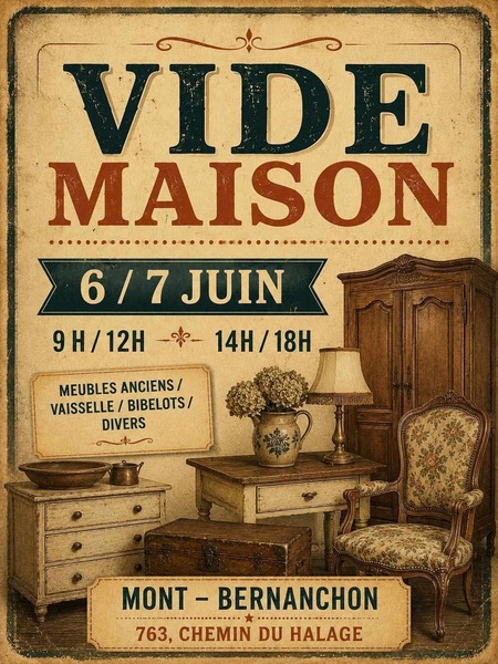 Vide maison ce samedi 6 et dimanche 7 juin à Mont Bernenchon