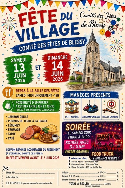 Repas de la ducasse ce samedi 13 juin à Blessy