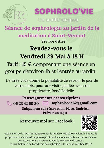 Une séance de sophrologie au jardin de la méditation de Saint Venant ce vendredi 29 mai