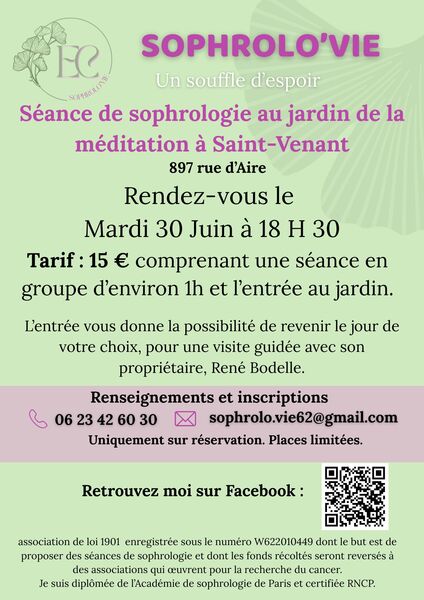 Une séance de sophrologie au jardin de la méditation de Saint Venant ce mardi 30 juin