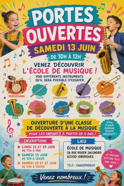 Portes ouvertes ce samedi 13 juin à Isbergues pour l'école de musique de la commune