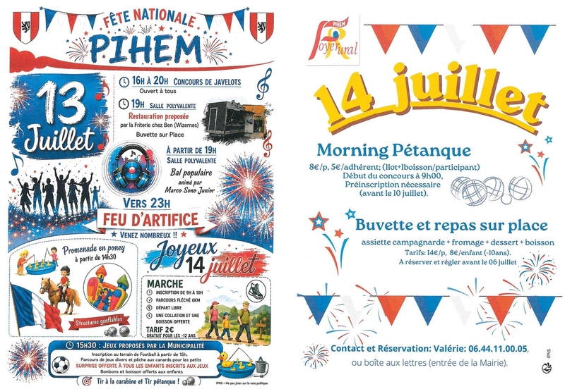 Les festivités de la fête nationale se dérouleront sur deux jours pour la commune de Pihem