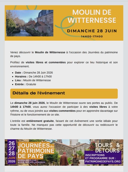 Allez visiter le moulin de Witternesse ce dimanche 28 juin