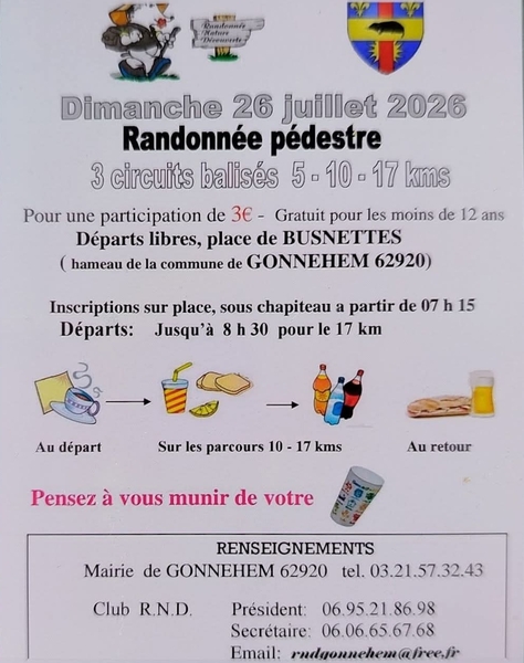 Des randonnées ce dimanche 26 juillet au départ de Gonnehem