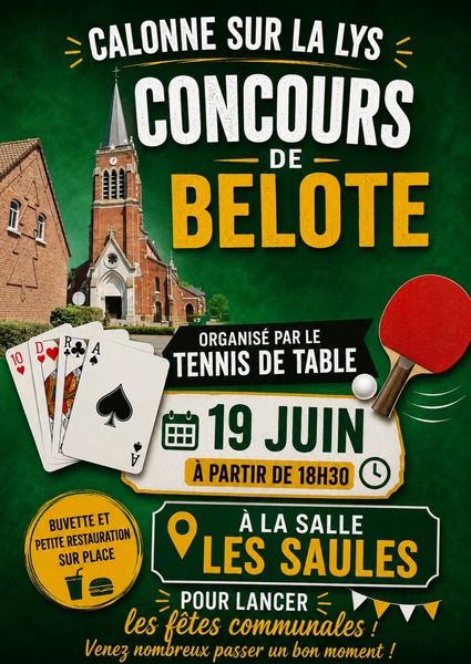 Concours de belote ce vendredi 19 juin à Calonne sur la Lys