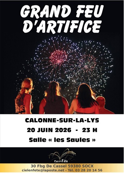 Un grand feu d'artifice sera tiré ce samedi 20 juin au soir à Calonne sur la Lys