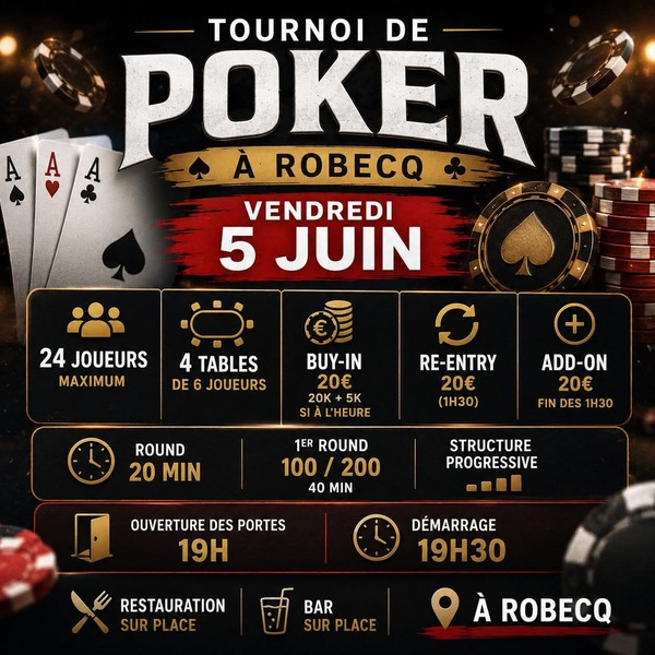 Tournoi de poker ce vendredi 5 juin à Robecq