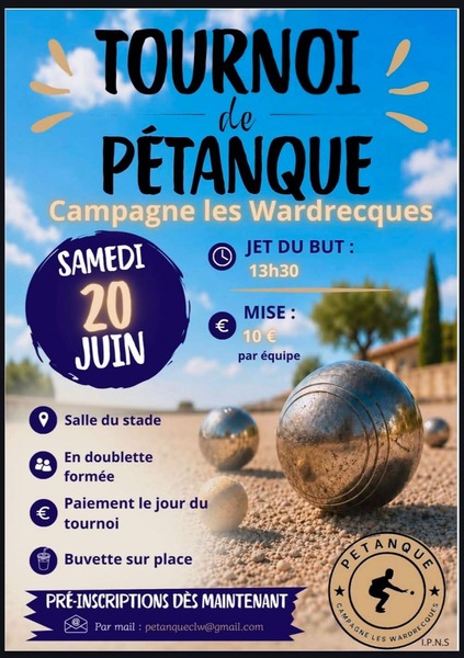 Concours de pétanque ce samedi 20 juin à Campagne les wardrecques