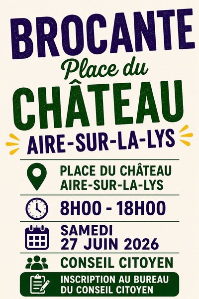 Une brocante place du château ce samedi 27 juin à Aire sur la Lys