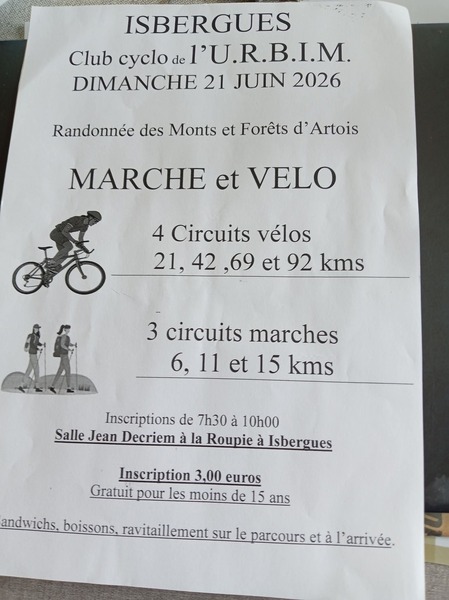 Des randonnées ce dimanche 21 juin avec l'URBIM à Isbergues