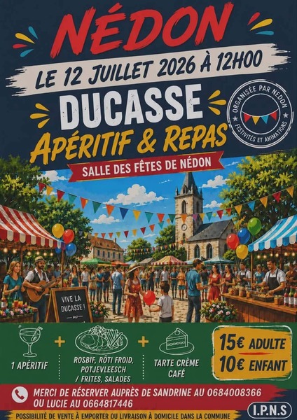 Apéritif et repas de la ducasse ce dimanche 12 juillet à Nédon