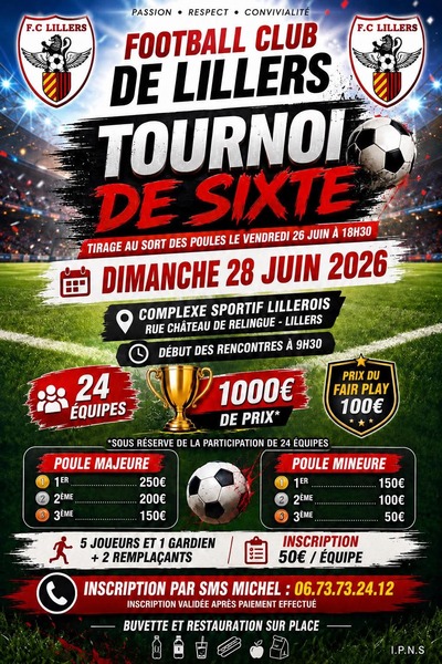 Tournoi de sixte ce dimanche 28 juin à Lillers.