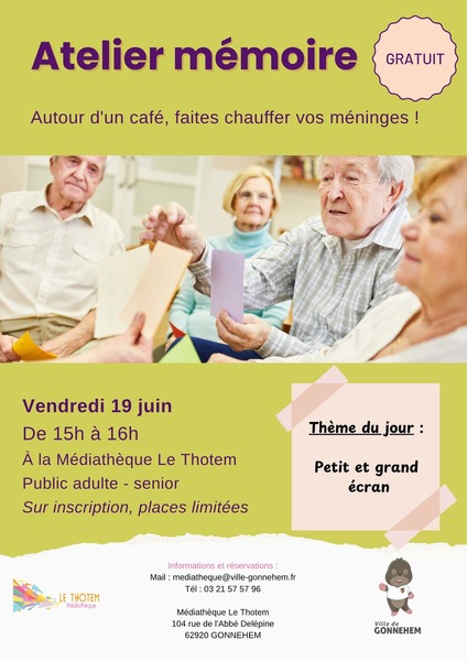 Atelier mémoire ce vendredi 19 juin à Gonnehem