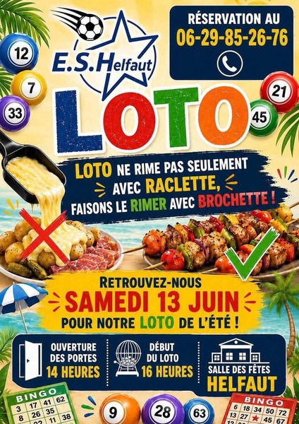 Loto ce samedi 13 juin à Helfaut avec le club de foot