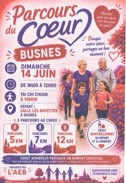 Les parcours du coeur de la commune de Busnes seront organisé ce dimanche 14 juin à Busnes