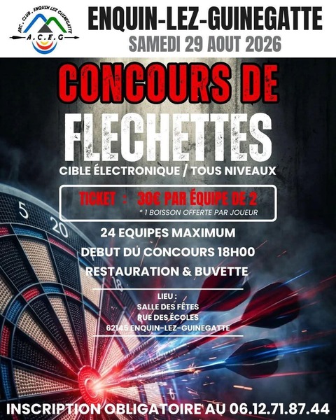 Un concours de fléchettes ce samedi 29 aout à Enquin lez guinegatte