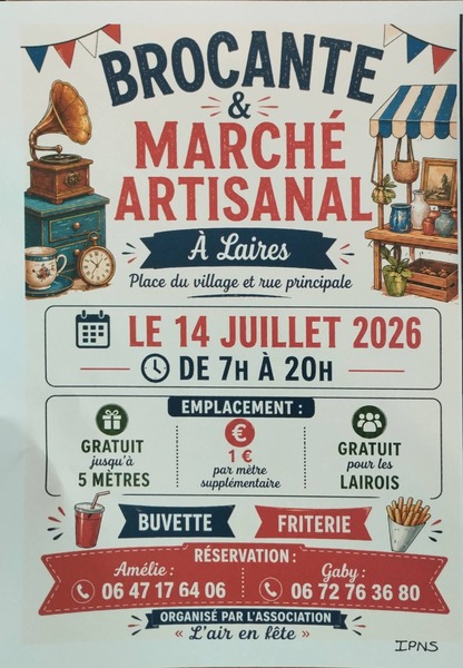 Une brocante et un marché artisanal ce mardi 14 juillet à Laires
