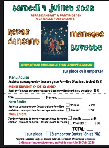 Repas dansant ce samedi 4 juillet à Witternesse