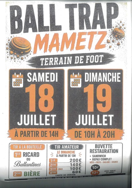 Ball trap ce samedi 18 et dimanche 19 juillet à Mametz