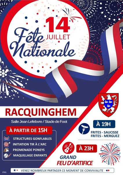 Fête nationale ce mardi 14 juillet à Racquinghem
