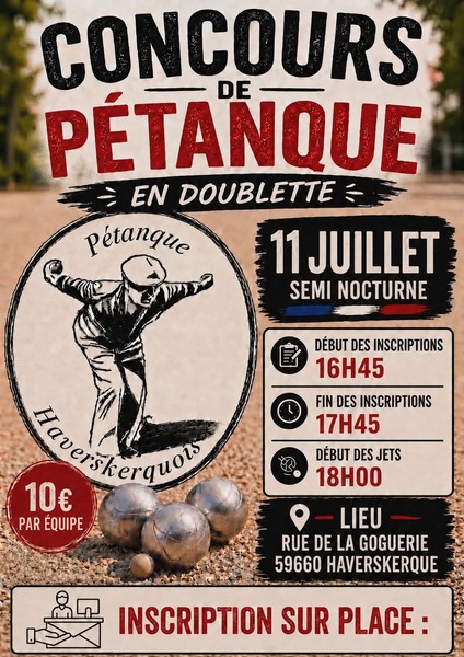 Un concours de pétanque sera organisée ce samedi 11 juillet à Haverskerque