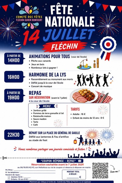 La fête nationale à Fléchin ce mardi 14 juillet avec un repas