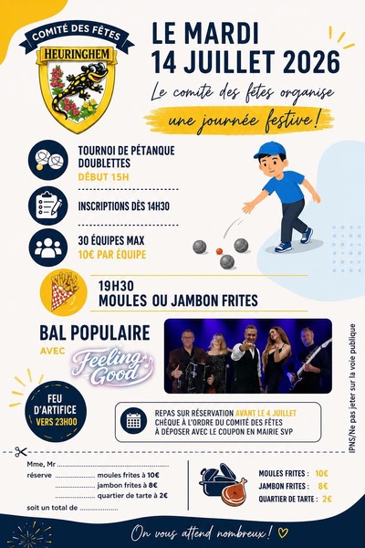 Un concours de pétanque et un repas pour un bal populaire à Heuringhem ce mardi 14 juillet