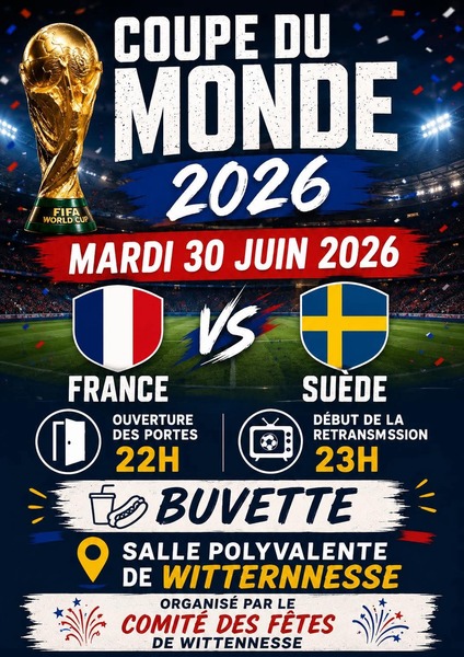 France Vs Suède se mardi 30 juin avec le comité des fêtes de Witternesse