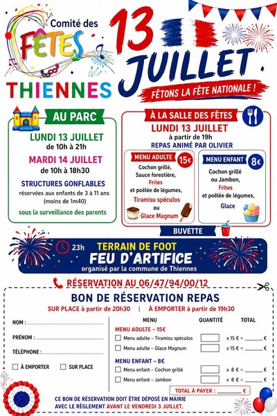 Les festivités de la fête nationale ce 13 et 14 juillet à Thiennes