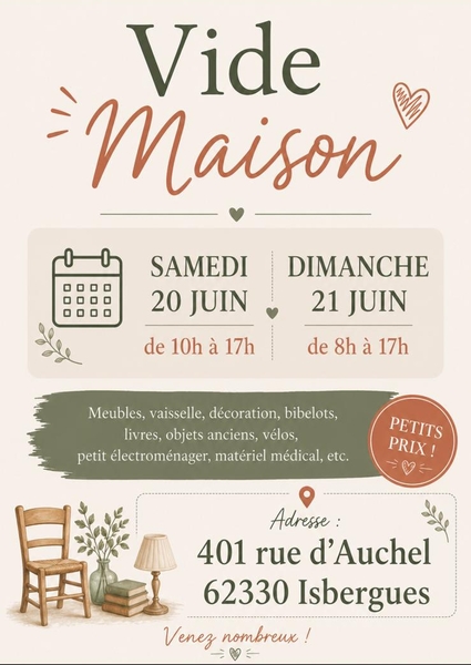 Vide maison à Isbergues sur deux jours ces samedi 21 et dimanche 21 juin