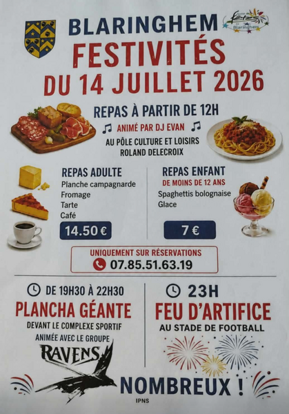 On fêtera la fête nationale à Blaringhem ce mardi 14 juillet !