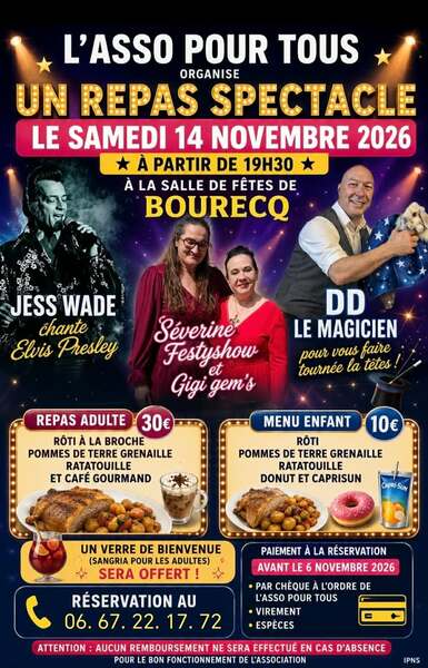 Un repas spectacle sera organisé ce samedi 14 novembre à Bourecq