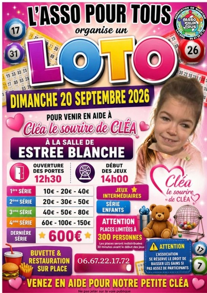 L'asso pour tous organise un loto solidaire pour l'association Le Sourire de Cléa